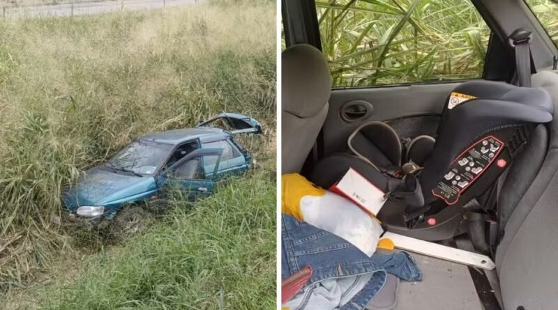 Mãe e bebê escapam sem ferimentos após carro cair em ribanceira na Via Dutra