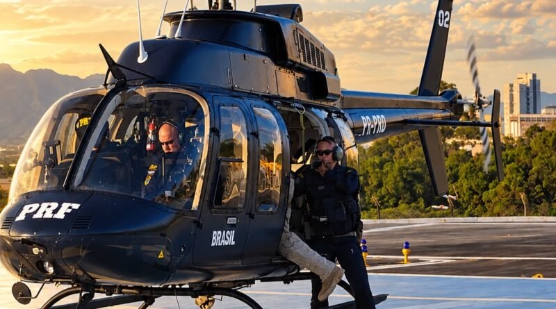 PRF utiliza helicóptero para reforçar segurança de romeiros na Dutra